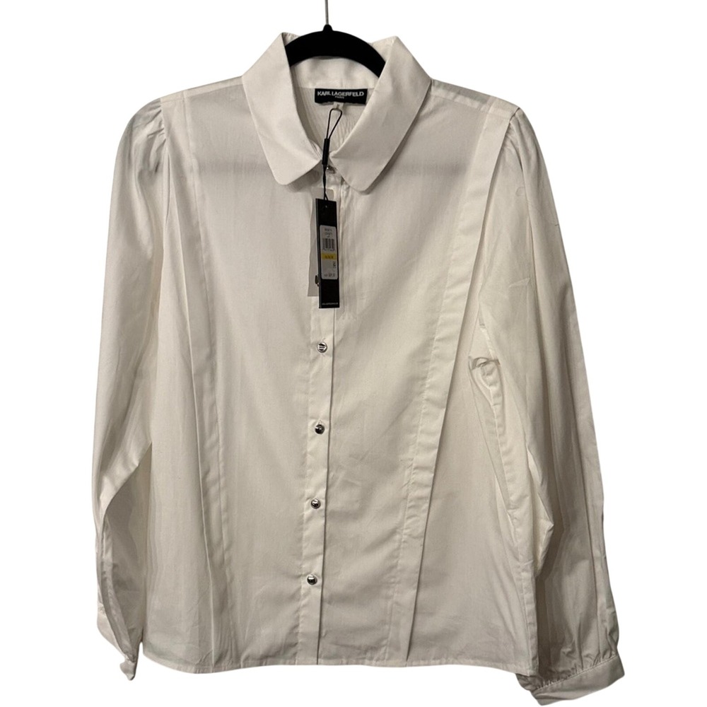 Karl Lagerfeld White Pleated Button Up Shirt Womens Medium